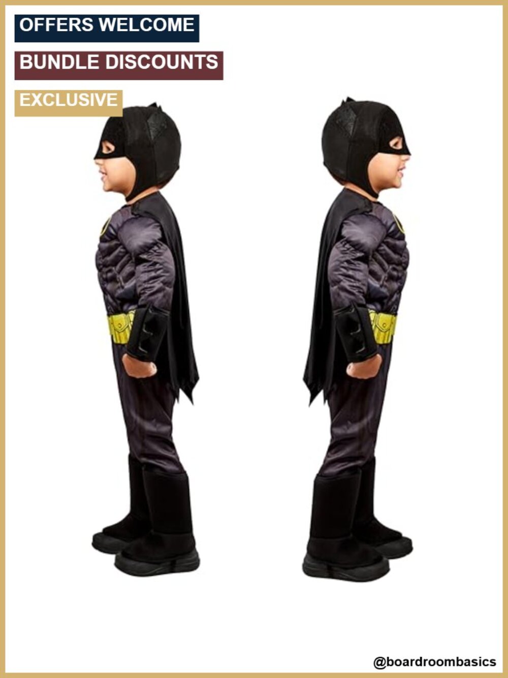 Toddler Batman Deluxe Costume Padded Jumpsuit Cape Mask - Picture 2 of 6